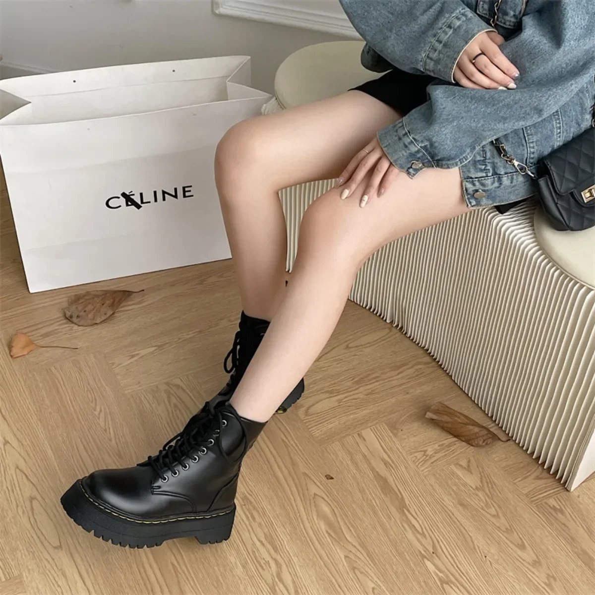 Women Martin Boots Casual Shoes Woman Leather Chelsea Ladie Classic Punk Female Goth Shoes High Platform Boots Women Botas Mujer