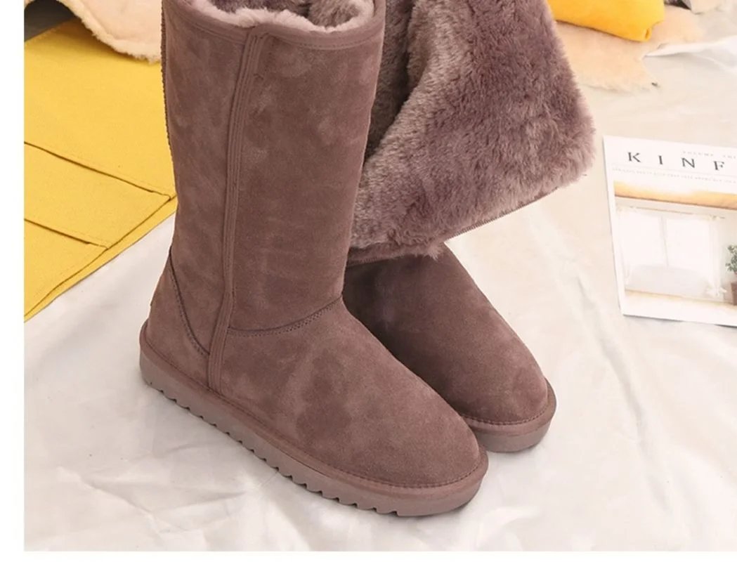 Women Classic Ladies Girls Winter Snow Boots 2024 Waterproof Warm Genuine Leather Fur Australia Plus Velvet Knee High  Winter