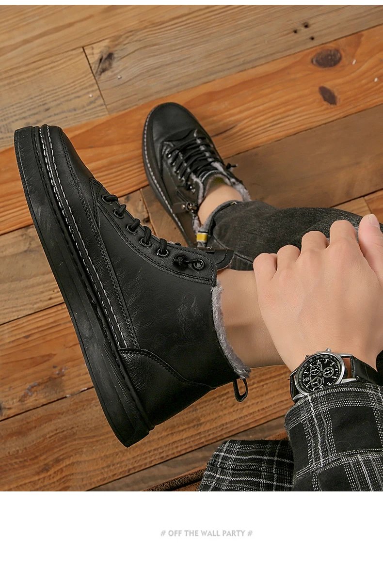 Men Boots Winter High Top Leather Shoes Fashion Cotton Shoes Fashion Ankle Boots Business Casual Outdoor Shoes Male Sneakers New