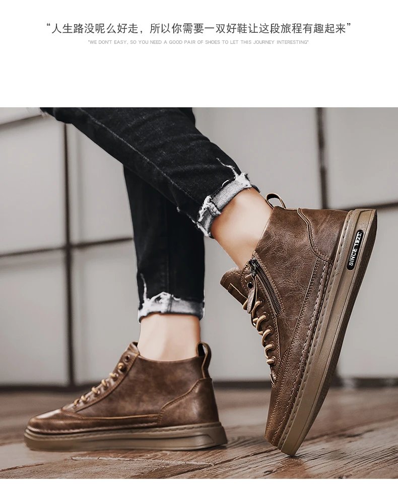 Men Boots Winter Cotton Shoes High-top Fashion Casual Shoes Trend Ankle Boots Rubber Flat Korean Version Tooling Shoes Student