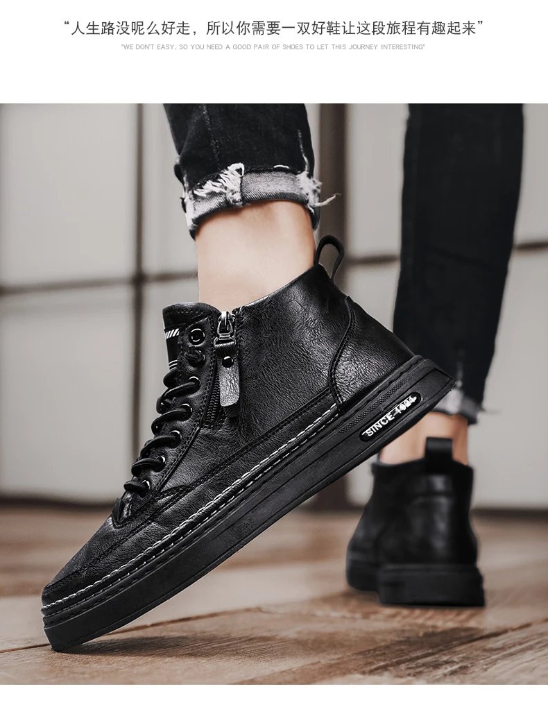 Men Boots Winter Cotton Shoes High-top Fashion Casual Shoes Trend Ankle Boots Rubber Flat Korean Version Tooling Shoes Student