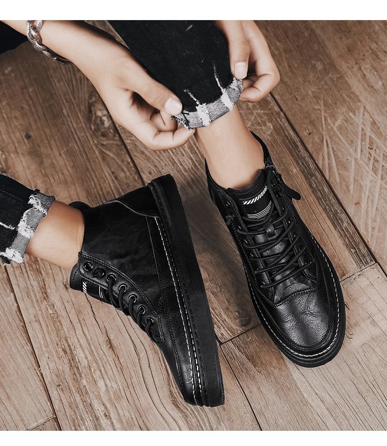 Men Boots Winter Cotton Shoes High-top Fashion Casual Shoes Trend Ankle Boots Rubber Flat Korean Version Tooling Shoes Student