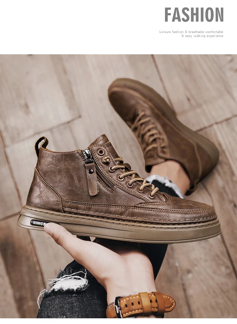 Men Boots Winter Cotton Shoes High-top Fashion Casual Shoes Trend Ankle Boots Rubber Flat Korean Version Tooling Shoes Student