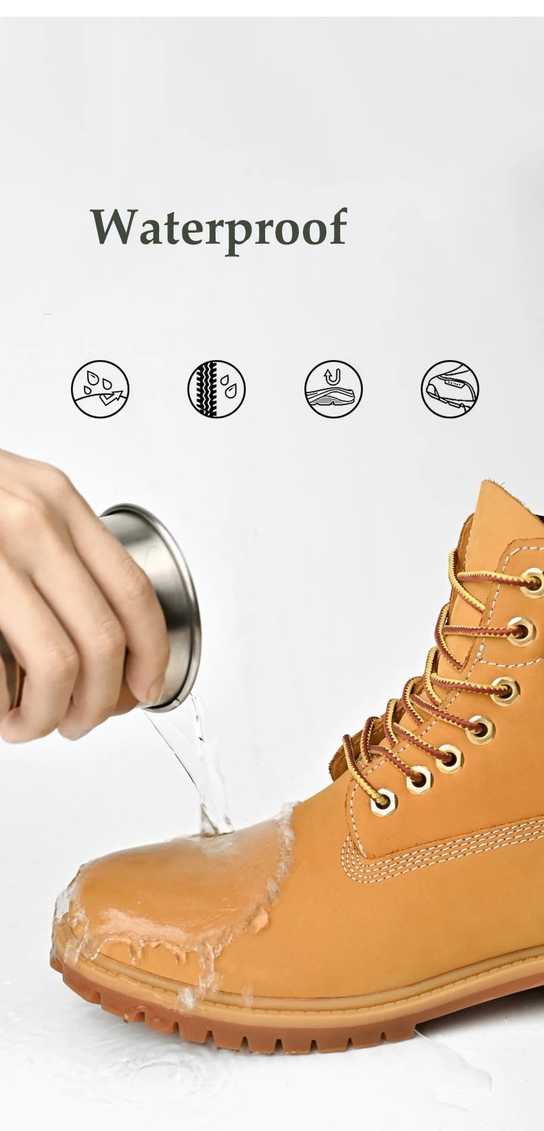 Boots Men High Top Boots Men's Leather Shoes Winter Fashion Plush Warm Shoes Outdoor Sneakers Lace Up Non-Slip Ankle Boots Male