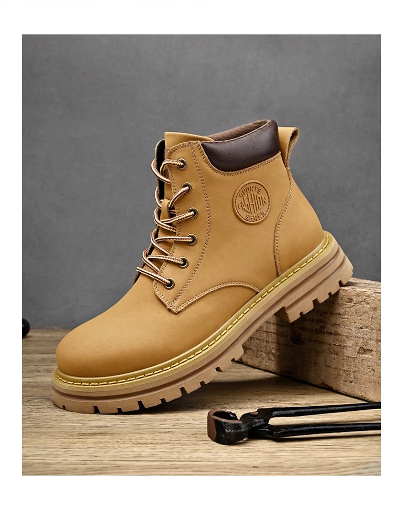 Boots Men High Top Boots Men's Leather Shoes Winter Fashion Plush Warm Shoes Outdoor Sneakers Lace Up Non-Slip Ankle Boots Male