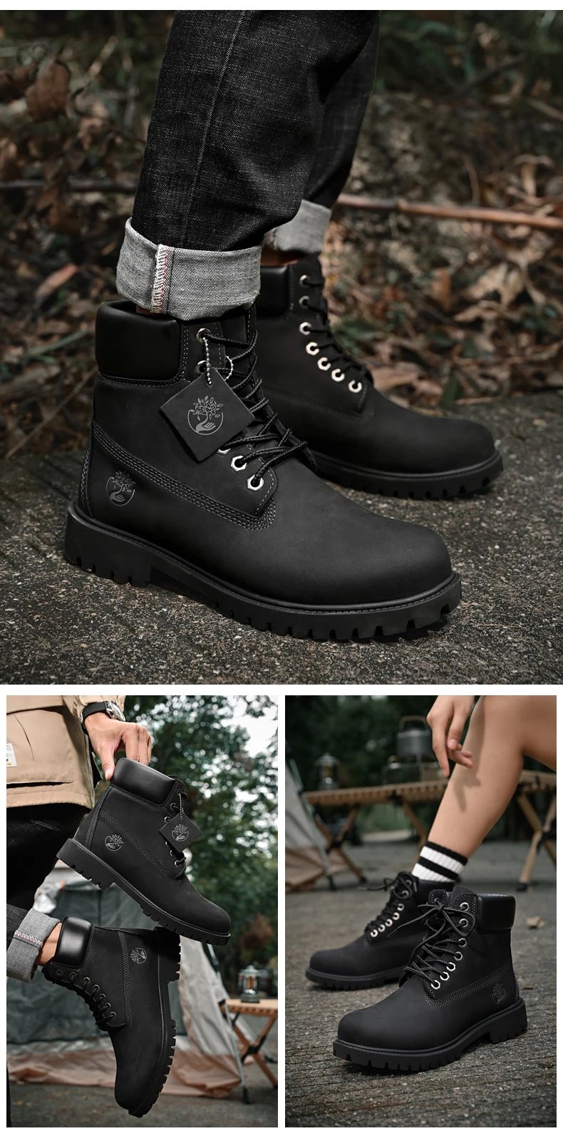 Boots Men High Top Boots Men's Leather Shoes Winter Fashion Plush Warm Shoes Outdoor Sneakers Lace Up Non-Slip Ankle Boots Male