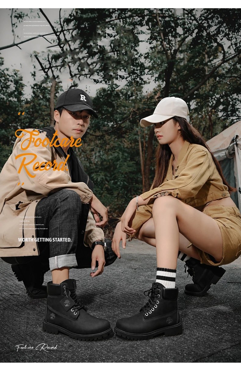 Boots Men High Top Boots Men's Leather Shoes Winter Fashion Plush Warm Shoes Outdoor Sneakers Lace Up Non-Slip Ankle Boots Male