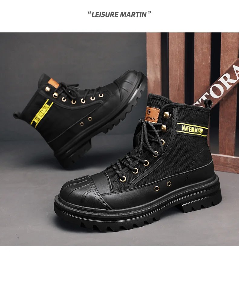 Men's Shoes 2023 New Autumn and Winter Breathable High-top Boots Heightened Thick-soled All Match Canvas Casual Shoes Mens Boots