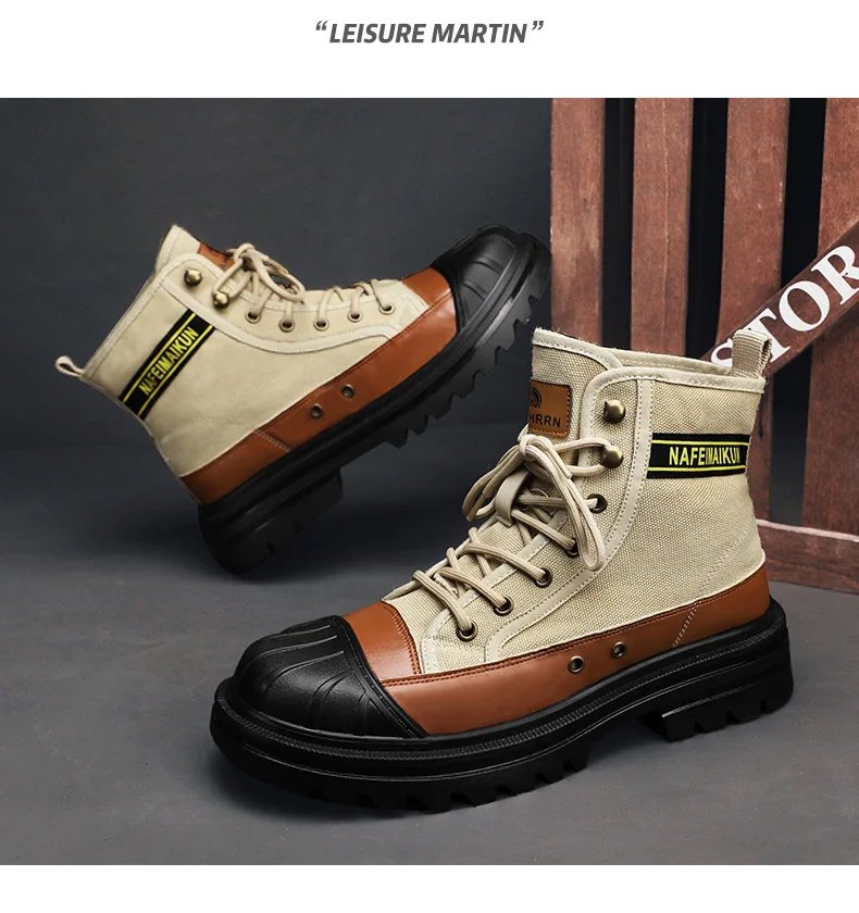 Men's Shoes 2023 New Autumn and Winter Breathable High-top Boots Heightened Thick-soled All Match Canvas Casual Shoes Mens Boots