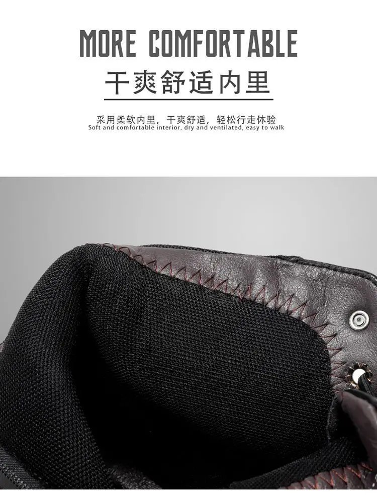 Ankle Boots Black PU Leather Men's Sports Shoes Autumn Winter Comfortable High-top Casual Fashion Platform Boots Man Round Head