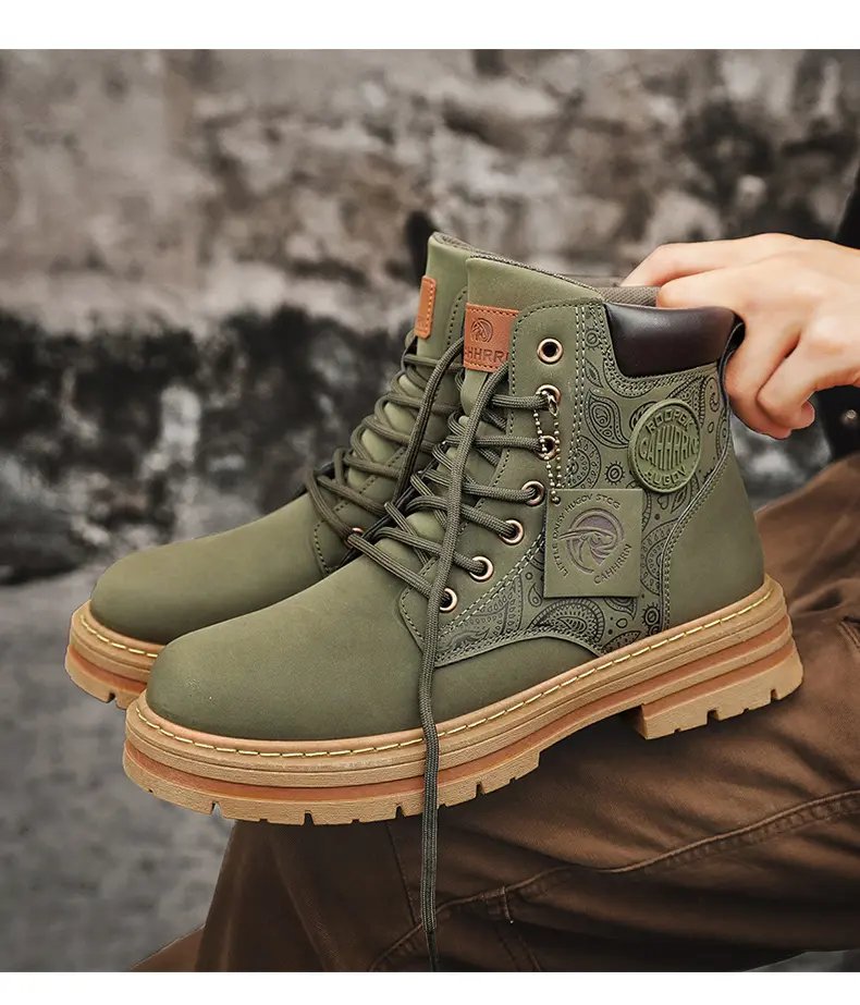 Men Fashion Martins Boots Yellow Luxury Brand Daily Casual Mens Motorcycle Boots High Ankle Walking Shoes Martin Leather Boots