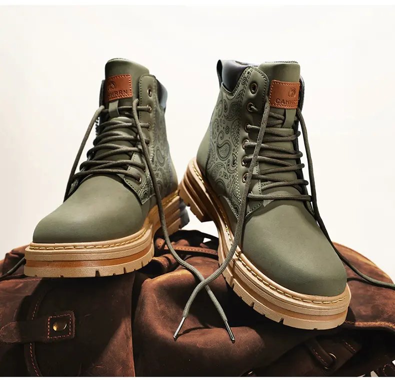 Men Fashion Martins Boots Yellow Luxury Brand Daily Casual Mens Motorcycle Boots High Ankle Walking Shoes Martin Leather Boots