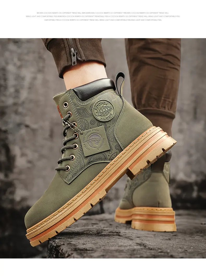 Men Fashion Martins Boots Yellow Luxury Brand Daily Casual Mens Motorcycle Boots High Ankle Walking Shoes Martin Leather Boots