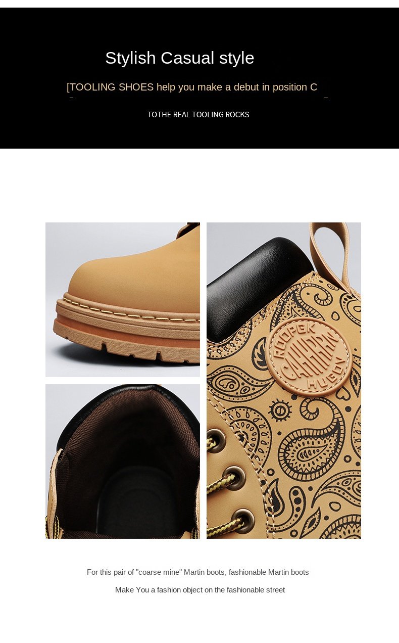 Men Fashion Martins Boots Yellow Luxury Brand Daily Casual Mens Motorcycle Boots High Ankle Walking Shoes Martin Leather Boots