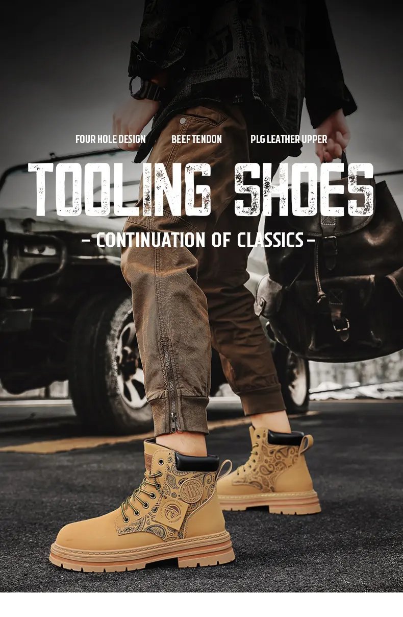 Men Fashion Martins Boots Yellow Luxury Brand Daily Casual Mens Motorcycle Boots High Ankle Walking Shoes Martin Leather Boots