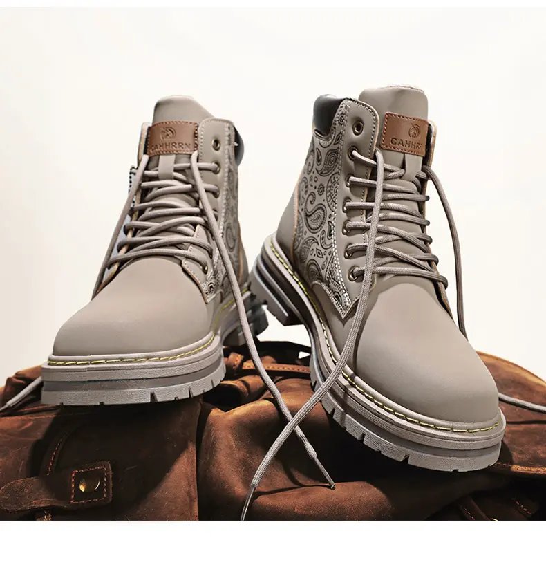 Men Fashion Martins Boots Yellow Luxury Brand Daily Casual Mens Motorcycle Boots High Ankle Walking Shoes Martin Leather Boots