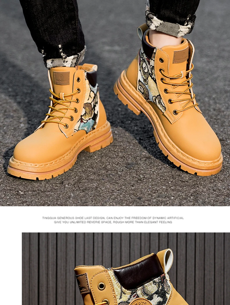 Mens Martin Boots Winter Mens Plush Graffiti Snow Shoes PU Leather Ankle Boots Vintage Style Outdoor Leisure Fall Shoes Lace Up Mens Martin Boots Winter Mens Plush Graffiti Snow Shoes PU Leather Ankle Boots Vintage Style Outdoor Leisure Fall Shoes Lace Up