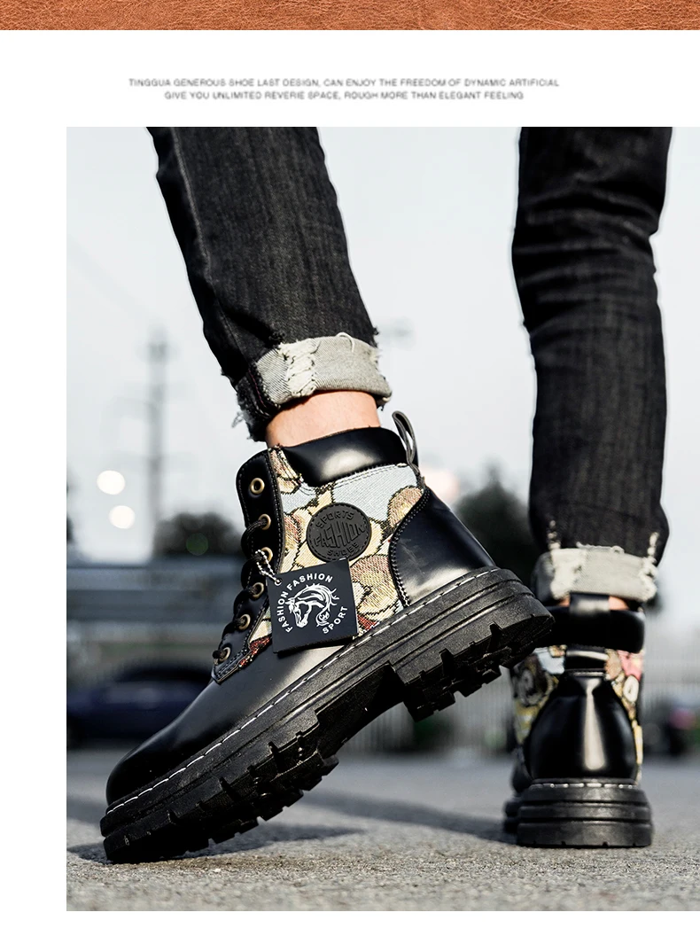Mens Martin Boots Winter Mens Plush Graffiti Snow Shoes PU Leather Ankle Boots Vintage Style Outdoor Leisure Fall Shoes Lace Up Mens Martin Boots Winter Mens Plush Graffiti Snow Shoes PU Leather Ankle Boots Vintage Style Outdoor Leisure Fall Shoes Lace Up