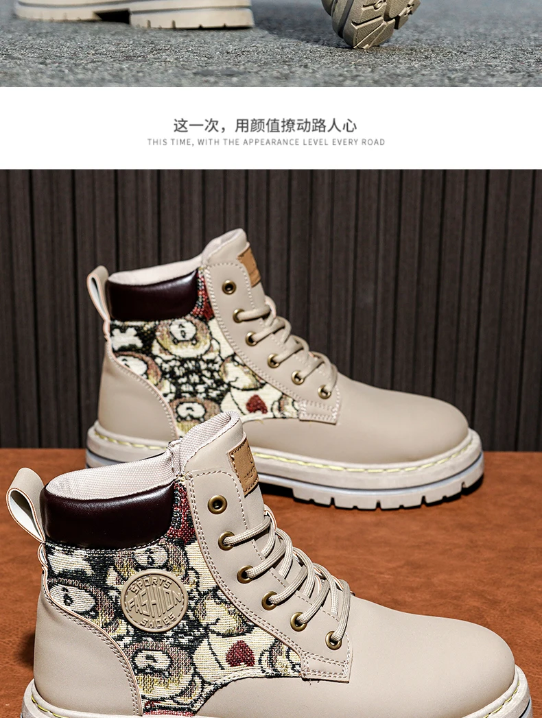 Mens Martin Boots Winter Mens Plush Graffiti Snow Shoes PU Leather Ankle Boots Vintage Style Outdoor Leisure Fall Shoes Lace Up Mens Martin Boots Winter Mens Plush Graffiti Snow Shoes PU Leather Ankle Boots Vintage Style Outdoor Leisure Fall Shoes Lace Up