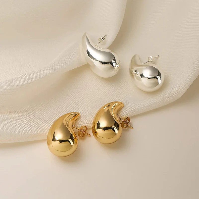 Vintage Gold Color Plated Chunky Dome Drop Earrings for Women Glossy Stainless Steel Thick Teardrop Earring Jewelry Wholesale Vintage Gold Color Plated Chunky Dome Drop Earrings for Women Glossy Stainless Steel Thick Teardrop Earring Jewelry Wholesale
