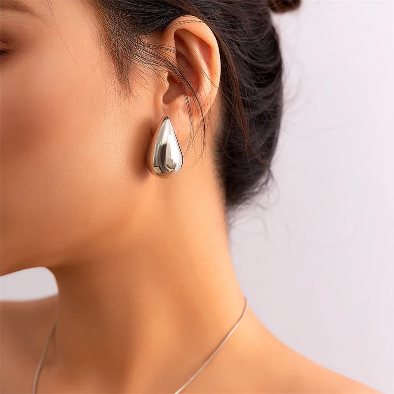 Vintage Gold Color Plated Chunky Dome Drop Earrings for Women Glossy Stainless Steel Thick Teardrop Earring Jewelry Wholesale Vintage Gold Color Plated Chunky Dome Drop Earrings for Women Glossy Stainless Steel Thick Teardrop Earring Jewelry Wholesale