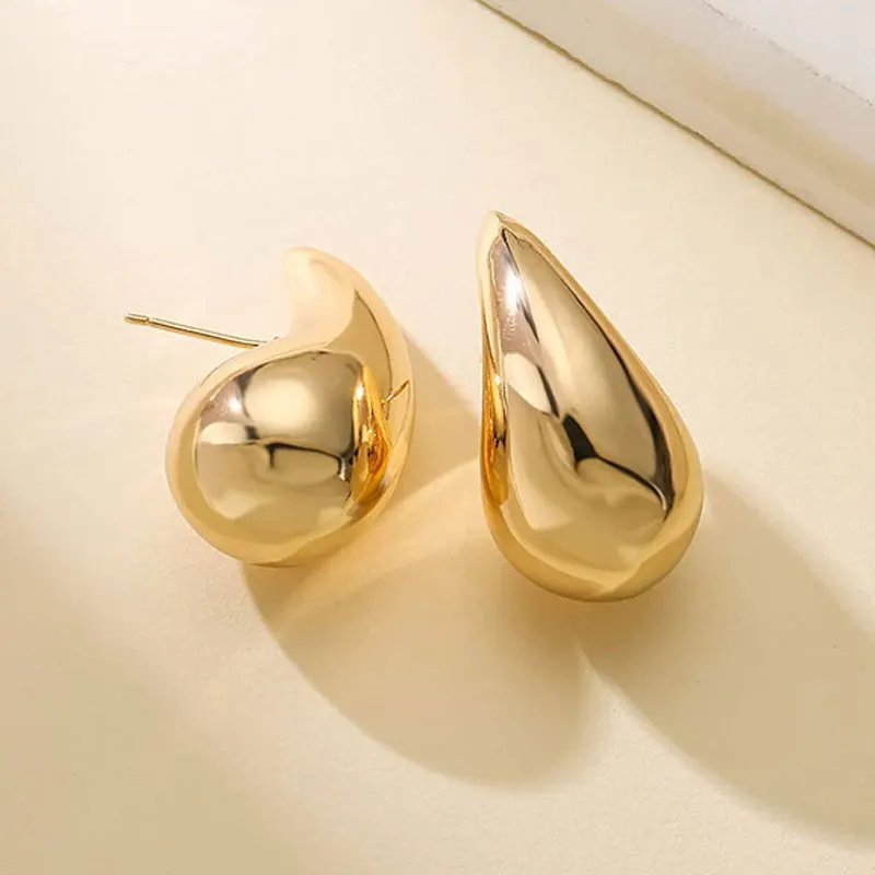 Vintage Gold Color Plated Chunky Dome Drop Earrings for Women Glossy Stainless Steel Thick Teardrop Earring Jewelry Wholesale Vintage Gold Color Plated Chunky Dome Drop Earrings for Women Glossy Stainless Steel Thick Teardrop Earring Jewelry Wholesale