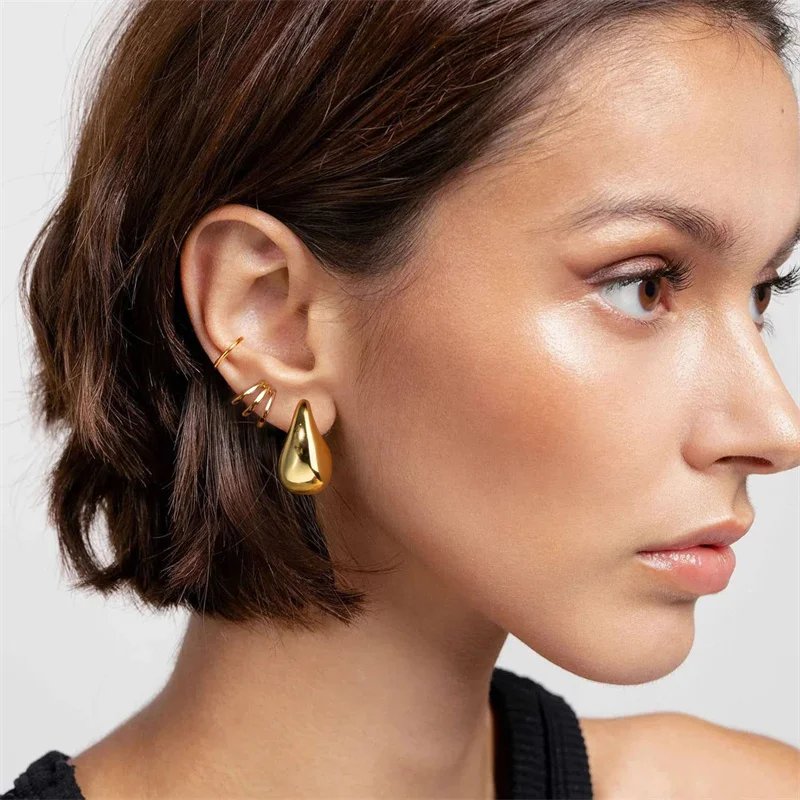 Vintage Gold Color Plated Chunky Dome Drop Earrings for Women Glossy Stainless Steel Thick Teardrop Earring Jewelry Wholesale Vintage Gold Color Plated Chunky Dome Drop Earrings for Women Glossy Stainless Steel Thick Teardrop Earring Jewelry Wholesale