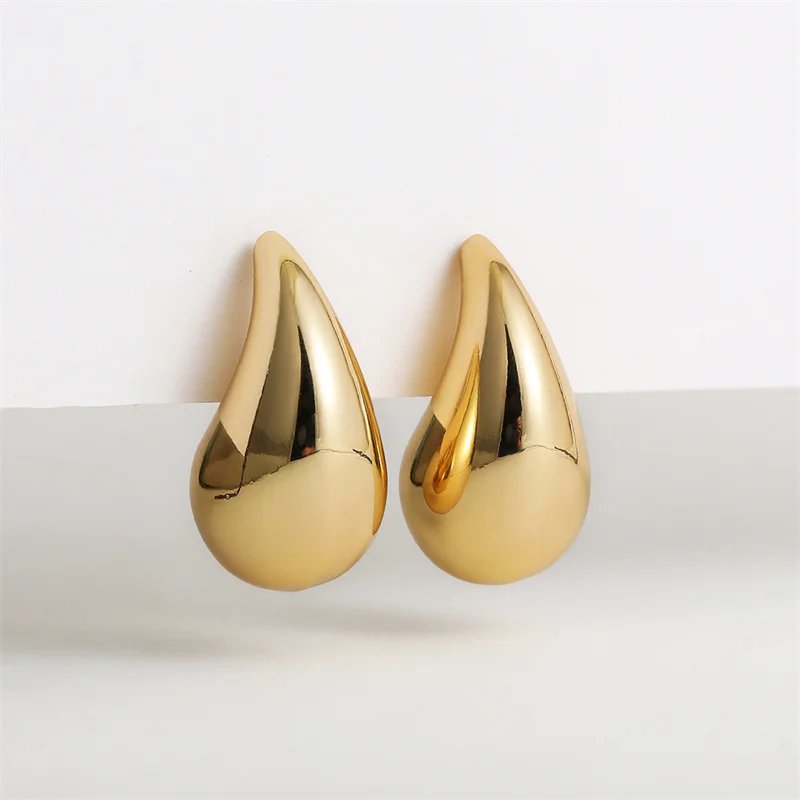 Vintage Gold Color Plated Chunky Dome Drop Earrings for Women Glossy Stainless Steel Thick Teardrop Earring Jewelry Wholesale Vintage Gold Color Plated Chunky Dome Drop Earrings for Women Glossy Stainless Steel Thick Teardrop Earring Jewelry Wholesale