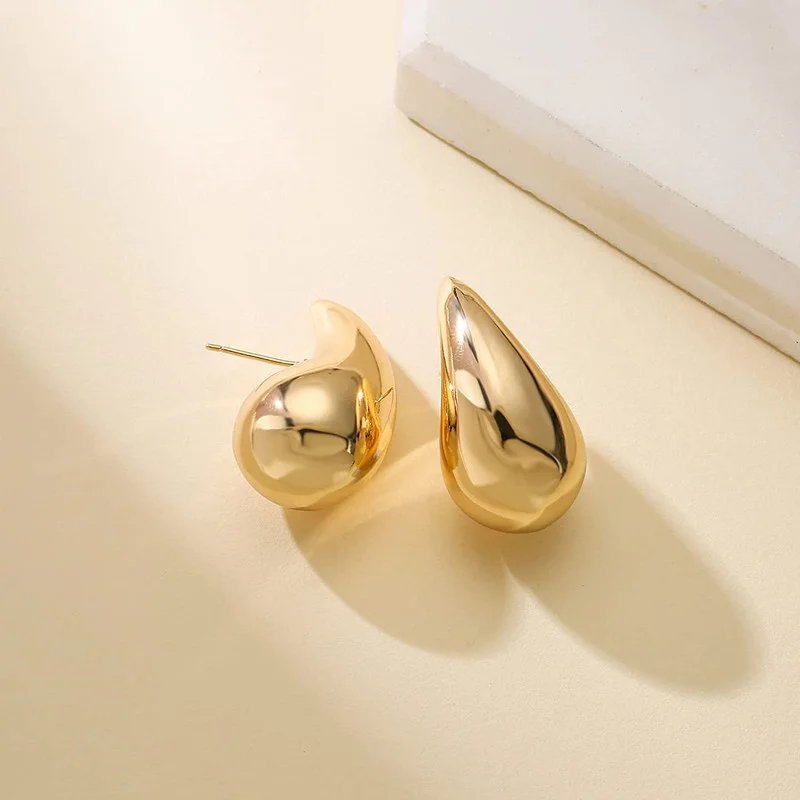 Vintage Gold Color Plated Chunky Dome Drop Earrings for Women Glossy Stainless Steel Thick Teardrop Earring Jewelry Wholesale Vintage Gold Color Plated Chunky Dome Drop Earrings for Women Glossy Stainless Steel Thick Teardrop Earring Jewelry Wholesale