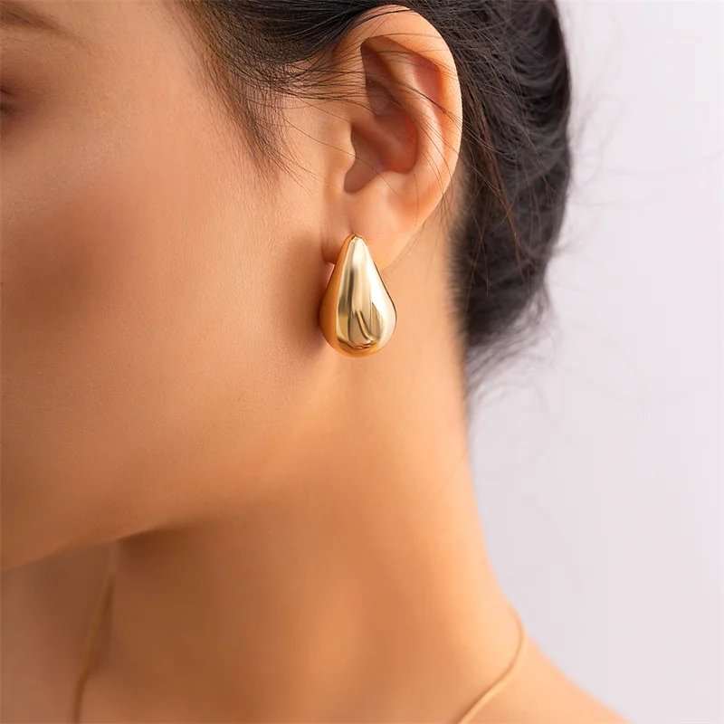 Vintage Gold Color Plated Chunky Dome Drop Earrings for Women Glossy Stainless Steel Thick Teardrop Earring Jewelry Wholesale Vintage Gold Color Plated Chunky Dome Drop Earrings for Women Glossy Stainless Steel Thick Teardrop Earring Jewelry Wholesale
