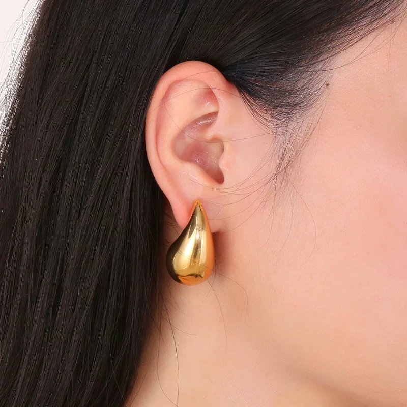 Vintage Gold Color Plated Chunky Dome Drop Earrings for Women Glossy Stainless Steel Thick Teardrop Earring Jewelry Wholesale Vintage Gold Color Plated Chunky Dome Drop Earrings for Women Glossy Stainless Steel Thick Teardrop Earring Jewelry Wholesale