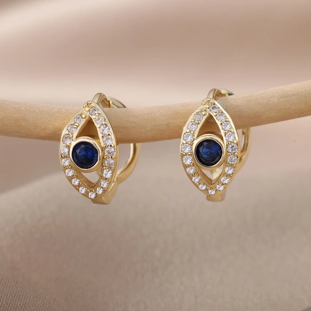 Zircon Round Hoop Earrings for Women Stainless Steel Round Circle Heart Evil Blue Earring Female Fashion Party Jewelry Gift BFF Zircon Round Hoop Earrings for Women Stainless Steel Round Circle Heart Evil Blue Earring Female Fashion Party Jewelry Gift BFF