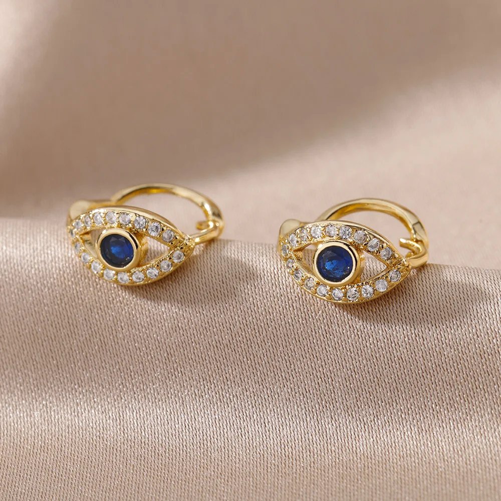 Zircon Round Hoop Earrings for Women Stainless Steel Round Circle Heart Evil Blue Earring Female Fashion Party Jewelry Gift BFF Zircon Round Hoop Earrings for Women Stainless Steel Round Circle Heart Evil Blue Earring Female Fashion Party Jewelry Gift BFF