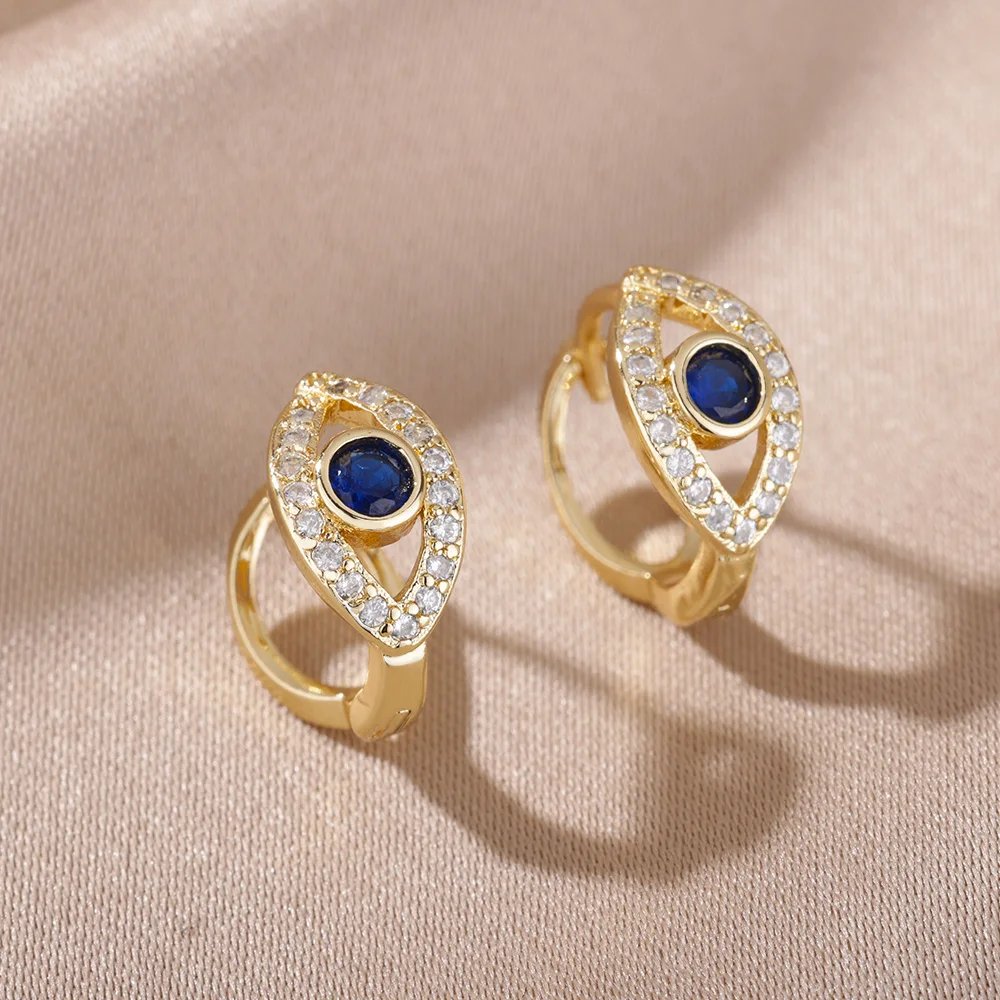 Zircon Round Hoop Earrings for Women Stainless Steel Round Circle Heart Evil Blue Earring Female Fashion Party Jewelry Gift BFF Zircon Round Hoop Earrings for Women Stainless Steel Round Circle Heart Evil Blue Earring Female Fashion Party Jewelry Gift BFF