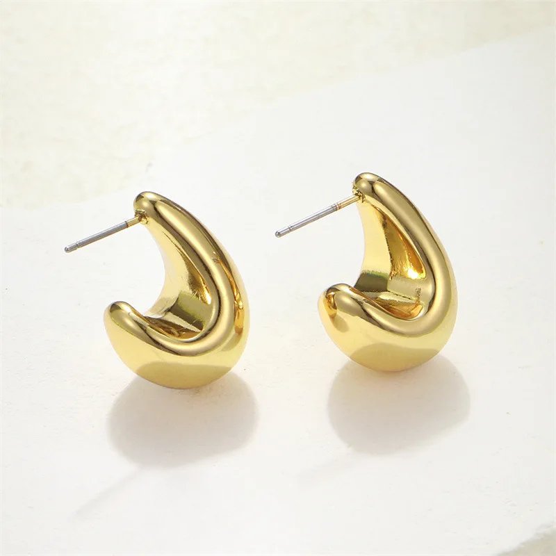 Vintage Chunky Dome Drop Earrings For Women Golden Color Stainless Steel Thick Teardrop Earring Statement Wedding Jewelry Gift Vintage Chunky Dome Drop Earrings For Women Golden Color Stainless Steel Thick Teardrop Earring Statement Wedding Jewelry Gift