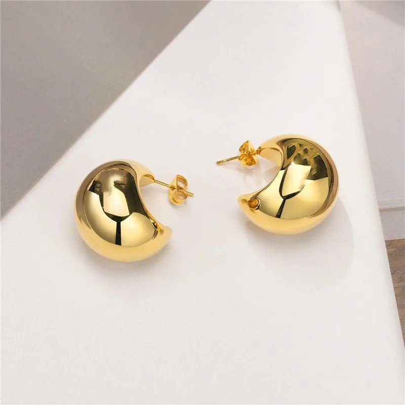 Vintage Chunky Dome Drop Earrings For Women Golden Color Stainless Steel Thick Teardrop Earring Statement Wedding Jewelry Gift Vintage Chunky Dome Drop Earrings For Women Golden Color Stainless Steel Thick Teardrop Earring Statement Wedding Jewelry Gift