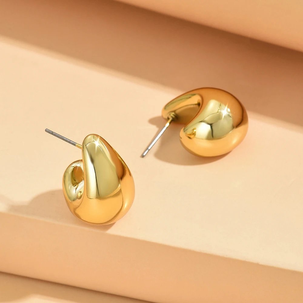 Vintage Chunky Dome Drop Earrings For Women Golden Color Stainless Steel Thick Teardrop Earring Statement Wedding Jewelry Gift Vintage Chunky Dome Drop Earrings For Women Golden Color Stainless Steel Thick Teardrop Earring Statement Wedding Jewelry Gift