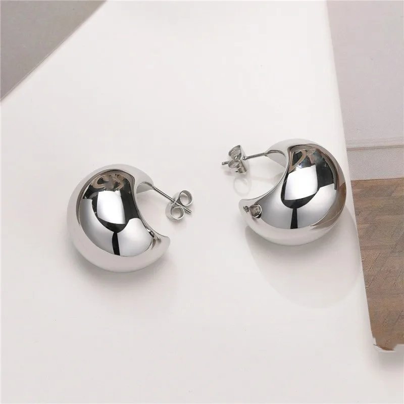 Vintage Chunky Dome Drop Earrings For Women Golden Color Stainless Steel Thick Teardrop Earring Statement Wedding Jewelry Gift Vintage Chunky Dome Drop Earrings For Women Golden Color Stainless Steel Thick Teardrop Earring Statement Wedding Jewelry Gift