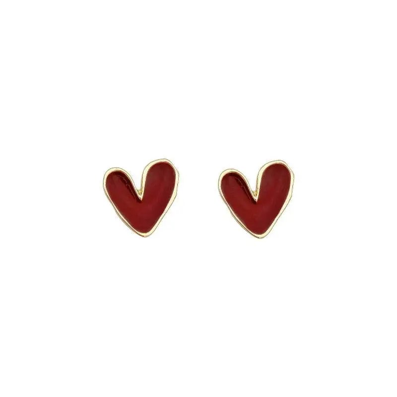 Cute Korean Earrings Heart Bling Zircon Vintage Dark Green Versatile Gold Color Earring for Women Fashion Jewelry 2023 New Gift