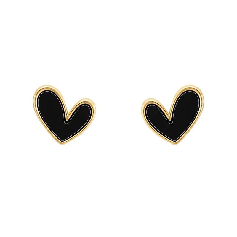Cute Korean Earrings Heart Bling Zircon Vintage Dark Green Versatile Gold Color Earring for Women Fashion Jewelry 2023 New Gift