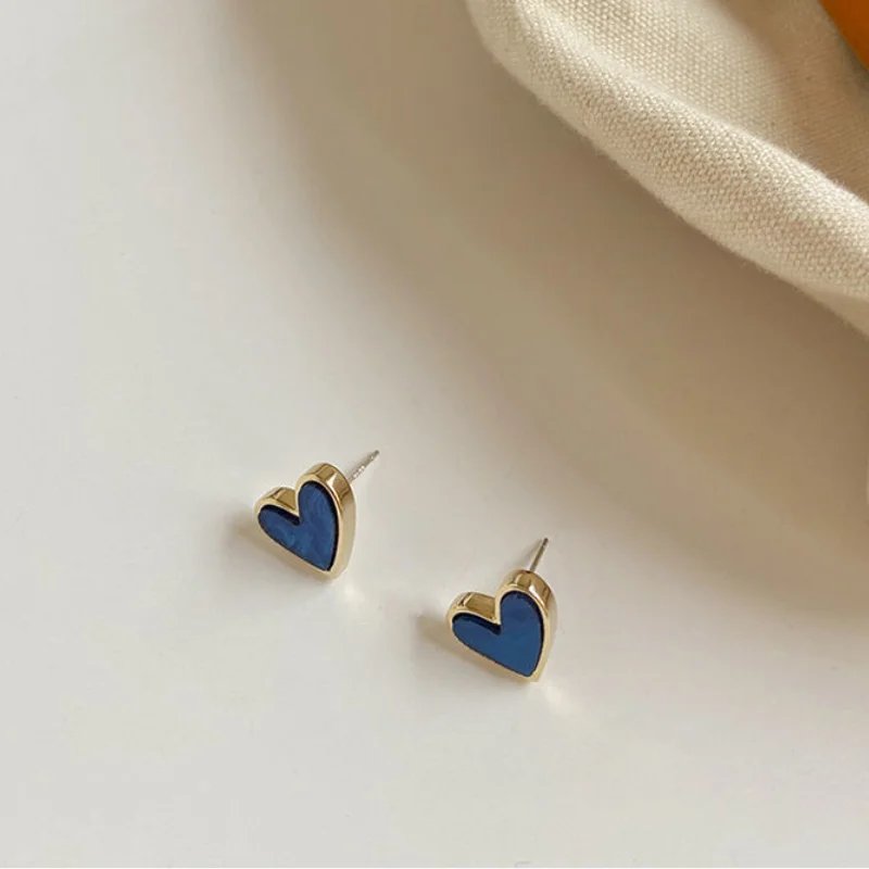 Cute Korean Earrings Heart Bling Zircon Vintage Dark Green Versatile Gold Color Earring for Women Fashion Jewelry 2023 New Gift