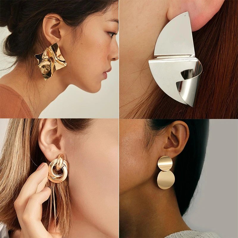 Gold Color Metal Drop Earrings Irregular Hollow Heart Pendants Earrings Twisted Geometric Personality Earrings for Women Gold Color Metal Drop Earrings Irregular Hollow Heart Pendants Earrings Twisted Geometric Personality Earrings for Women