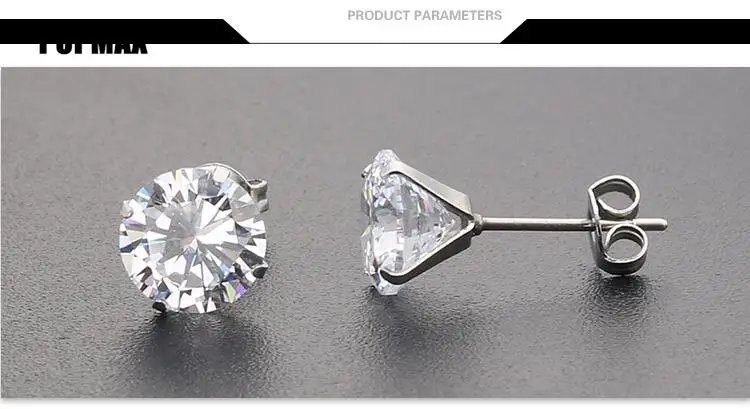 Stainless Steel Crystal Studs Earrings For Women Men 4 Prong Tragus Round Clear Cubic Zirconia Ear Jewelry