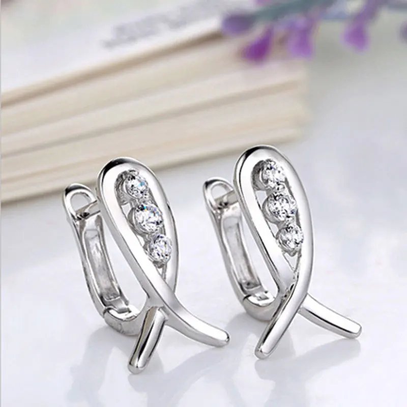 925 Sterling Silver Female Luxury Crystal Round Stud Earrings Vintage Wedding Jewelry White Zircon Stone Earrings Wholesale