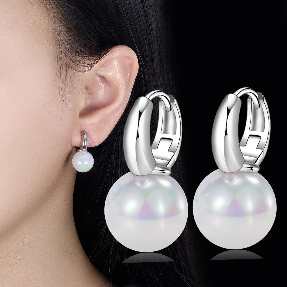 925 Sterling Silver Female Luxury Crystal Round Stud Earrings Vintage Wedding Jewelry White Zircon Stone Earrings Wholesale