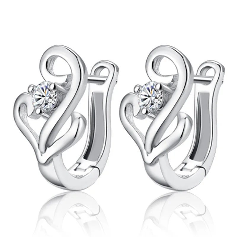 925 Sterling Silver Female Luxury Crystal Round Stud Earrings Vintage Wedding Jewelry White Zircon Stone Earrings Wholesale