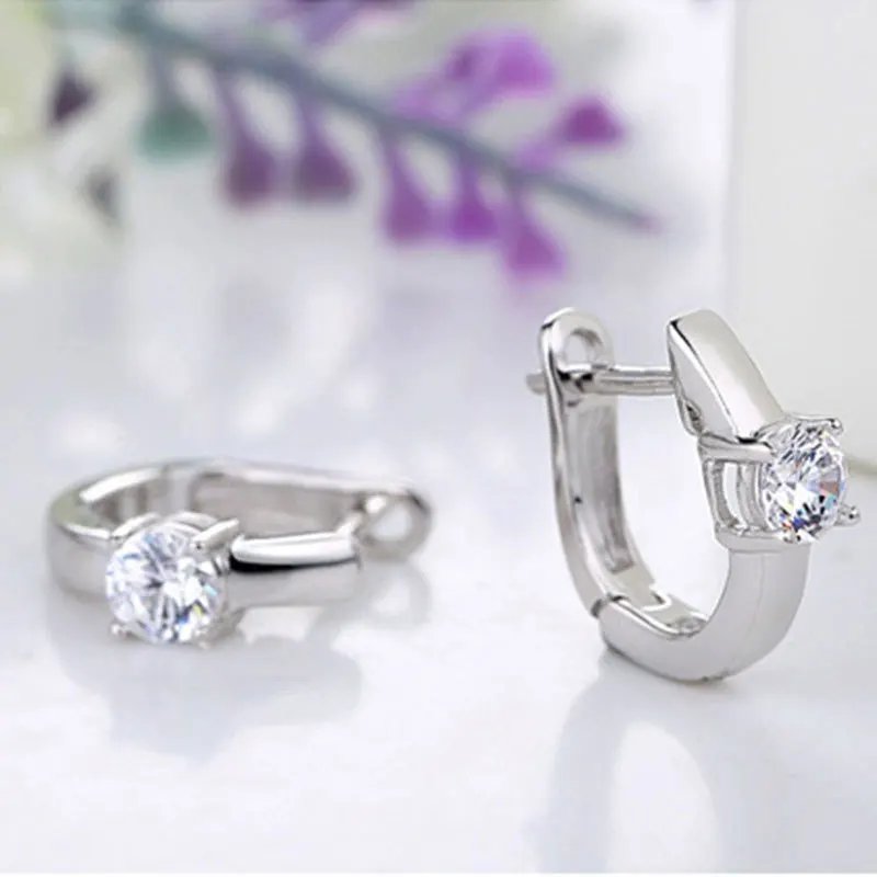 925 Sterling Silver Female Luxury Crystal Round Stud Earrings Vintage Wedding Jewelry White Zircon Stone Earrings Wholesale