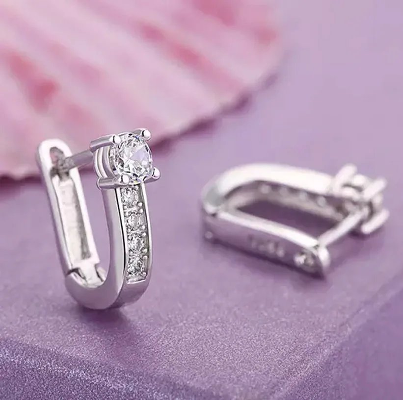 925 Sterling Silver Female Luxury Crystal Round Stud Earrings Vintage Wedding Jewelry White Zircon Stone Earrings Wholesale