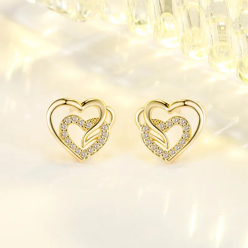 New 925 Sterling Silver Heart Stud Earrings AAA Zircon High Quality For Women's Wedding Fine Jewelry Accessories  Party Gift