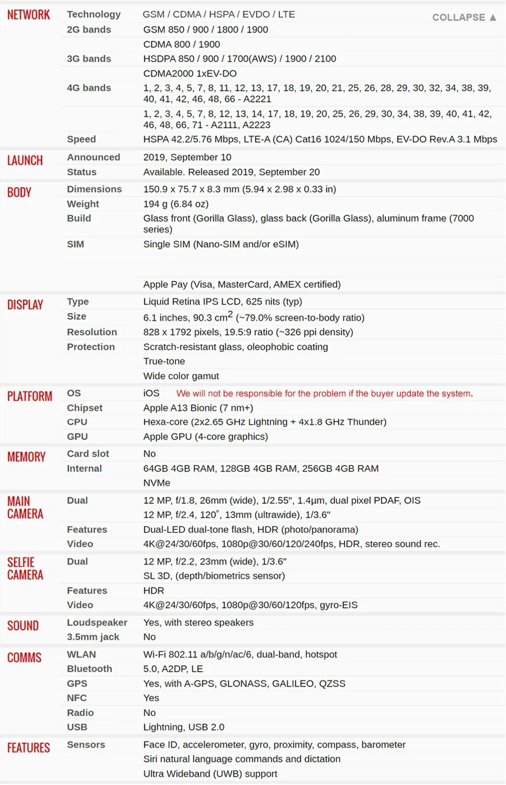 Original Unlocked Apple iPhone 11 4G LTE Mobile Phone NFC 64/128/256GB ROM 6.1'' IPS Screen 12MP A13 Bionic Hexa-core CellPhone